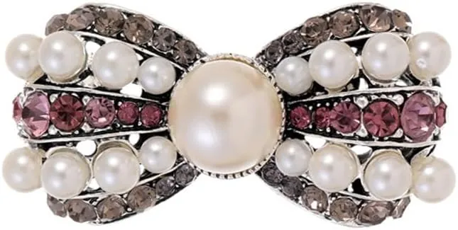 Pearl Bow Brooch Pin for Women Pink Rhinestone Post Ribbon Knot Lapel Pins Clothing Dress Shirt Suit Accessory Vintage Jewelry