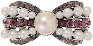 Pearl Bow Brooch Pin for Women Pink Rhinestone Post Ribbon Knot Lapel Pins Clothing Dress Shirt Suit Accessory Vintage Jewelry