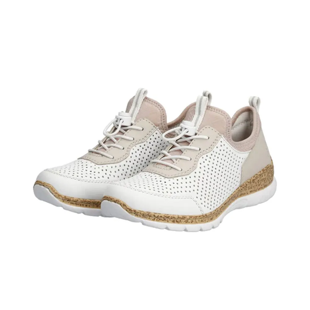 RIEKER CORK SOLE PERFED SNEAKER WHITE MULTI - WOMENS