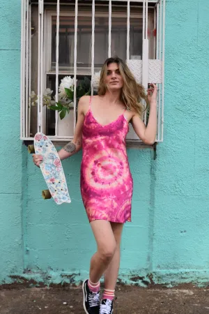 Rose Geode Tie Dye Silk Slip Mini Dress