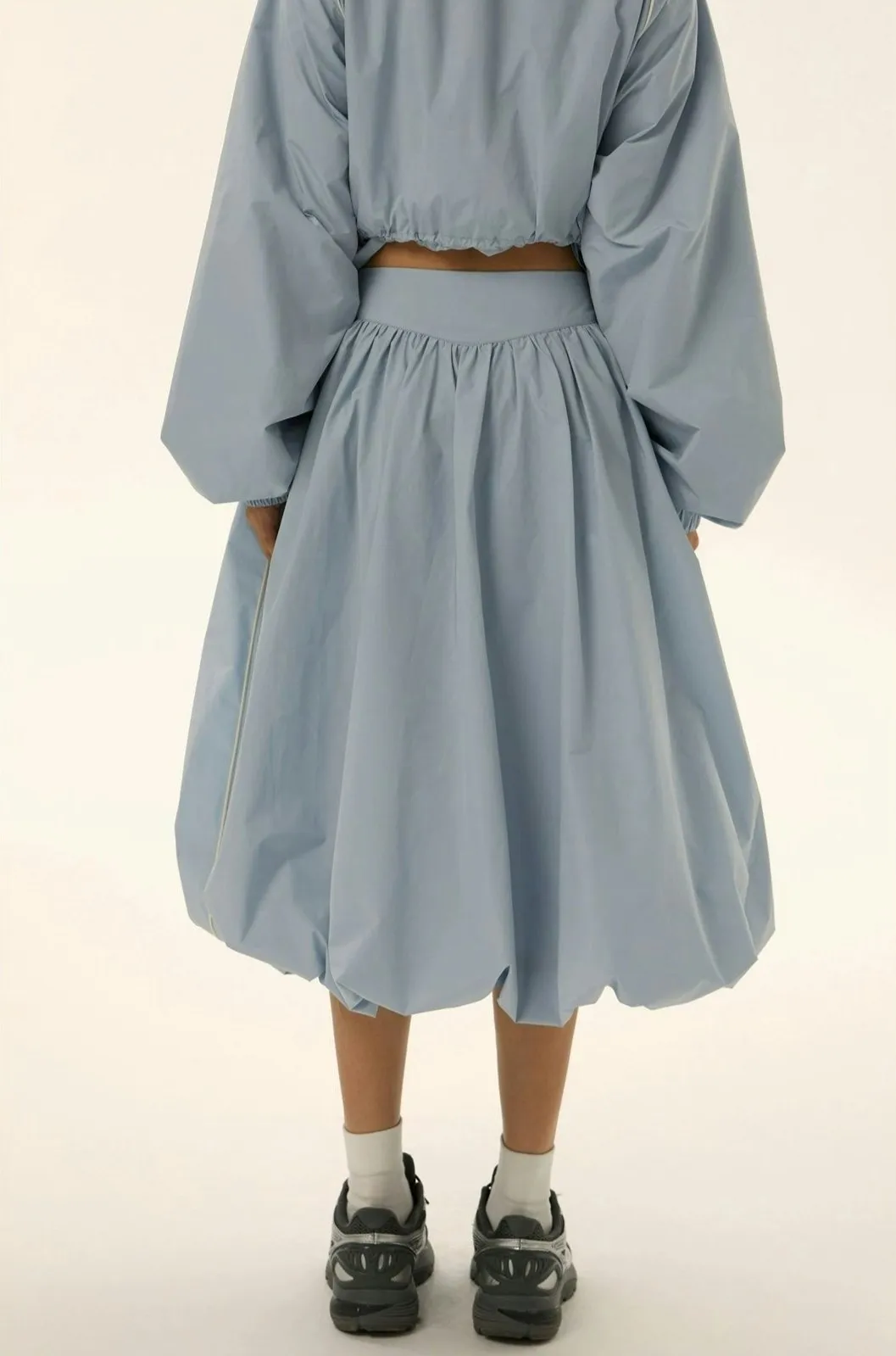 Ruched Windbreaker Track Jacket and Balloon Midi Skirt Two Piece-Set