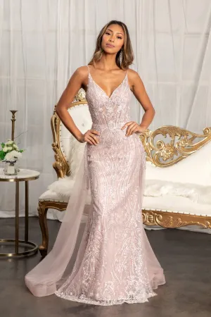 Sheer Bodice Mesh Mermaid Dress Detached Layer on Waist GLGL3043