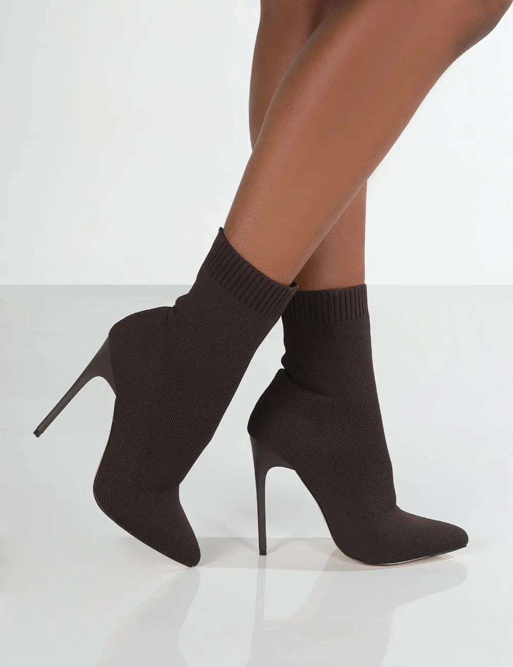 Slip-On Plain Pointed Toe Cotton High Heel Boots