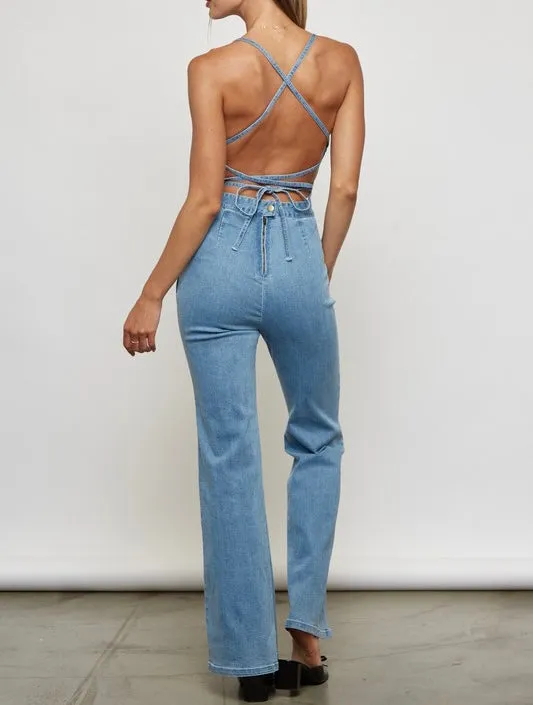 You Belong Denim Bell Bottom Jumpsuit